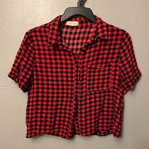 Love Notes shirt - red/black checkered plaid cropped button up